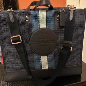 Blue straw and refined pebble leather tote like new great condition used twice